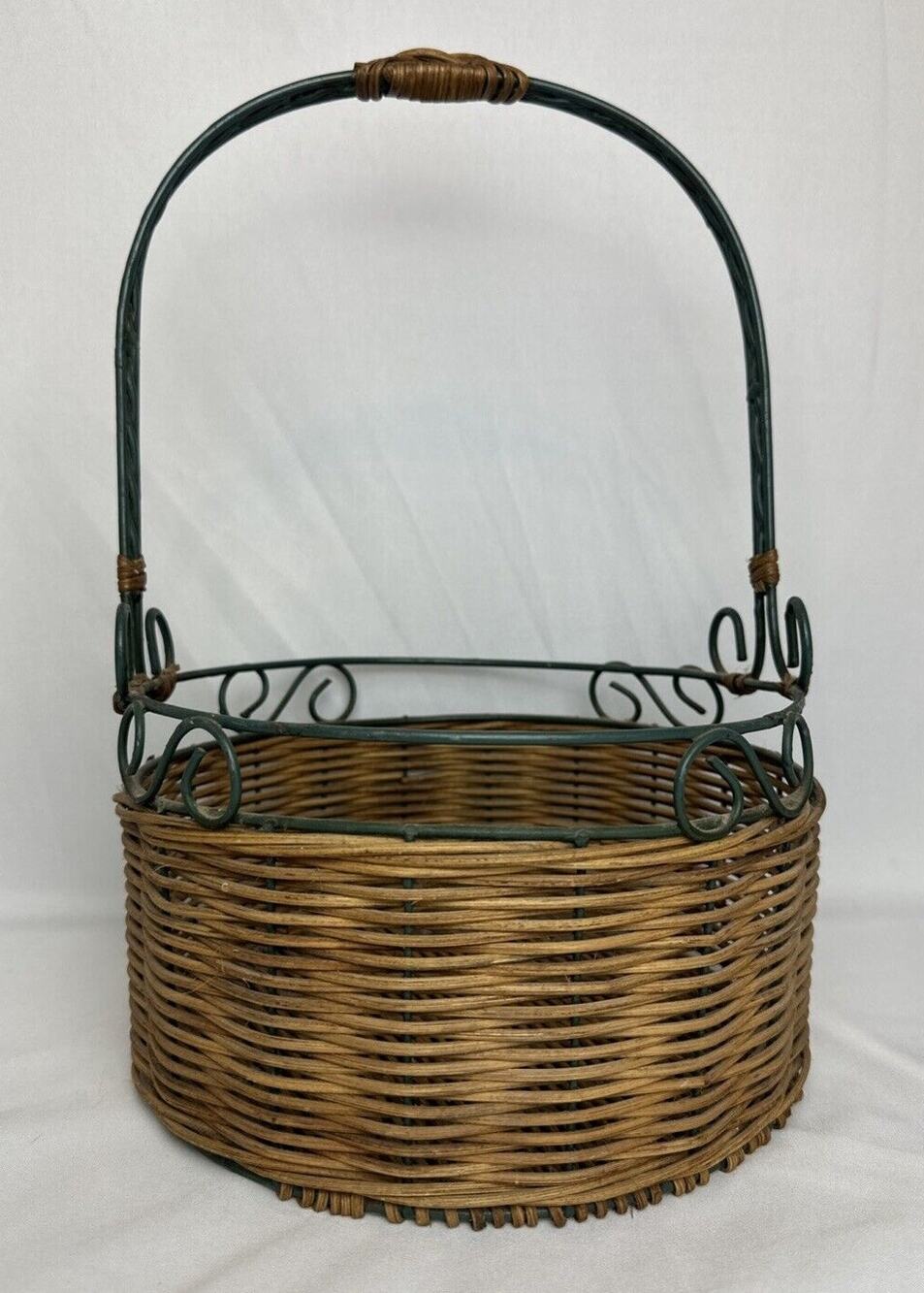 Vintage Wicker Backer With Green Metalwork 9.4x15.5”